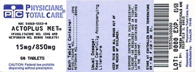 Principal Display Panel 15 mg / 850 mg 60 Tablet Bottle (15mg 850mg Package Label)